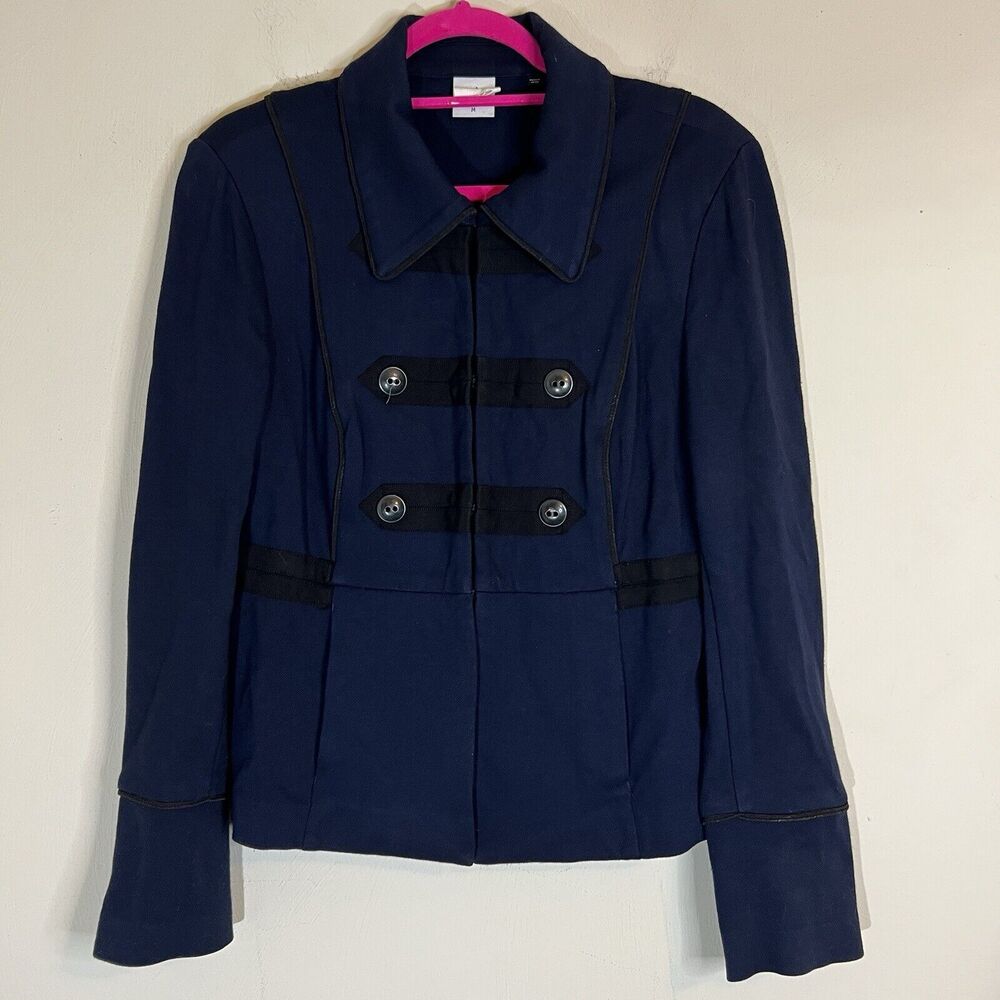 CAbi In The Band 3375 Military Button Jacket Size Medium Navy Blue Black Pockets